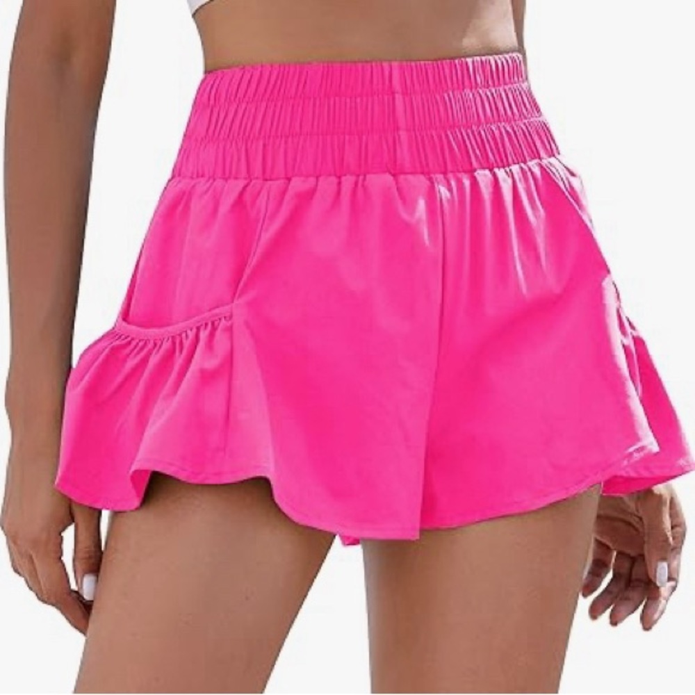 Pink Flowy Athletic Shorts with pockets